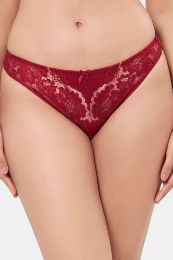 Buy Amante Low Rise Half Coverage Thong - Red Berry